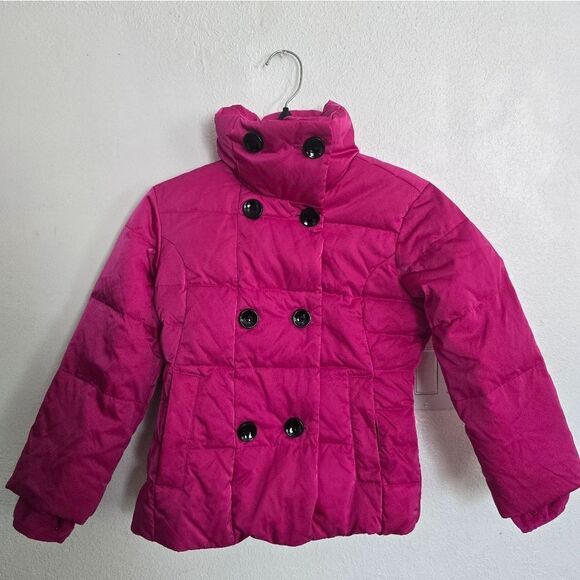 Lands' End Hot Pink Puffee Double Breasted Jacket Size 5-6 - Picture 1 of 8